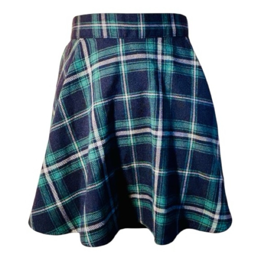 Aeropostale Academic green and blue plain checkered mini flowy collegiate Skirt